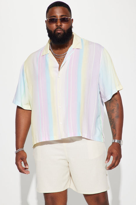 Lucky Brand Lucky Brand Men's Linen Short Sleeve Stripe Button Up Shirt