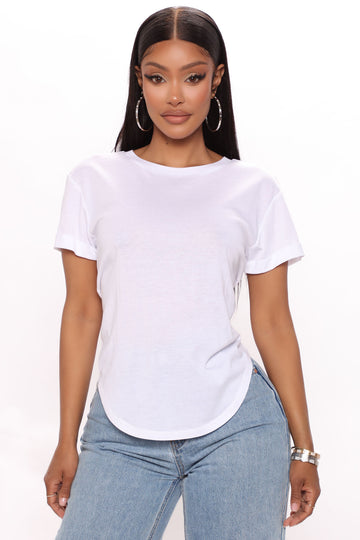 Image of Annie Cuffed Short Sleeve Top - White