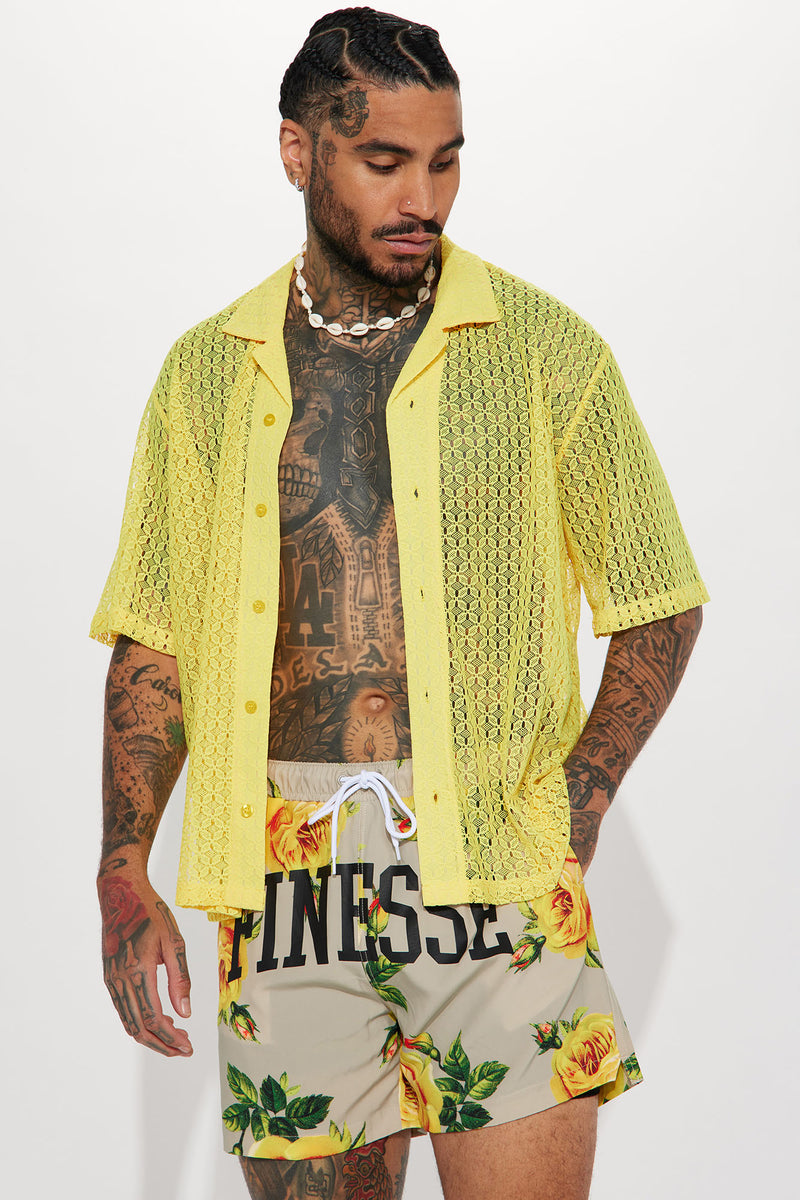 Star Of The Show Short Sleeve Button Up - Yellow | Fashion Nova, Mens ...