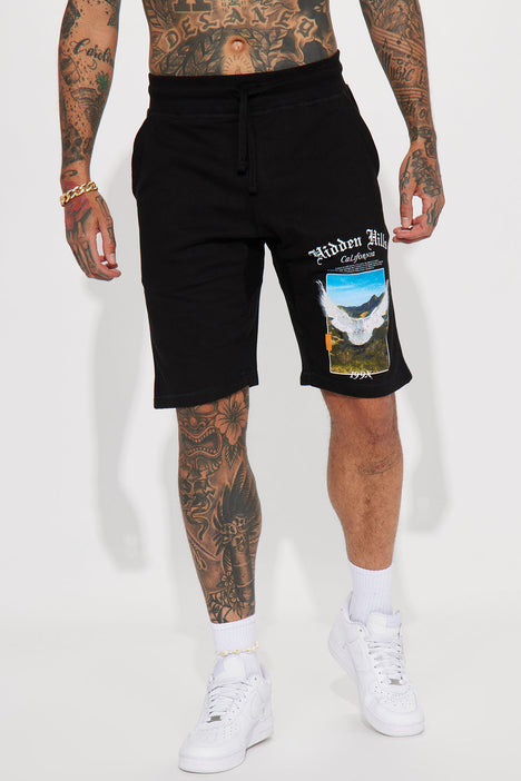 Los Angeles In The Field Shorts - Black, Fashion Nova, Mens Shorts