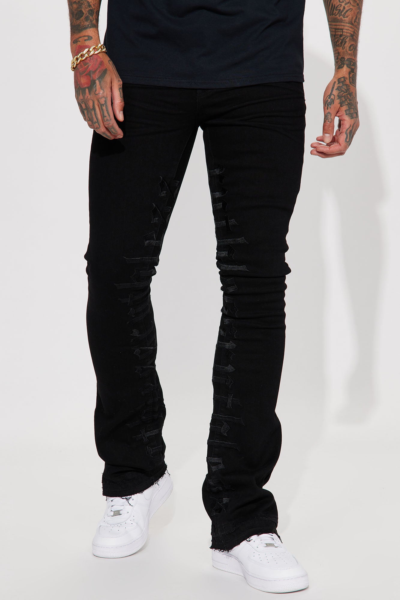 Reves Black Stacked Denim Jeans