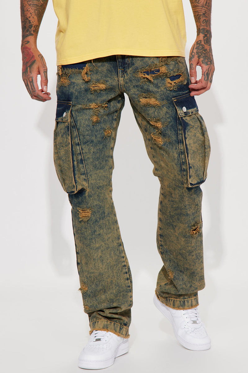 Bad Liar Distressed Stacked Slim Flare Jeans - Vintage Blue Wash ...