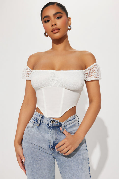 Bardot lace corset top in white