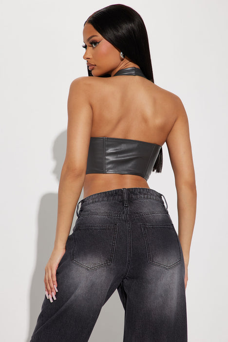 Women's Shay PU Corset Top in Charcoal Size Small by Fashion Nova