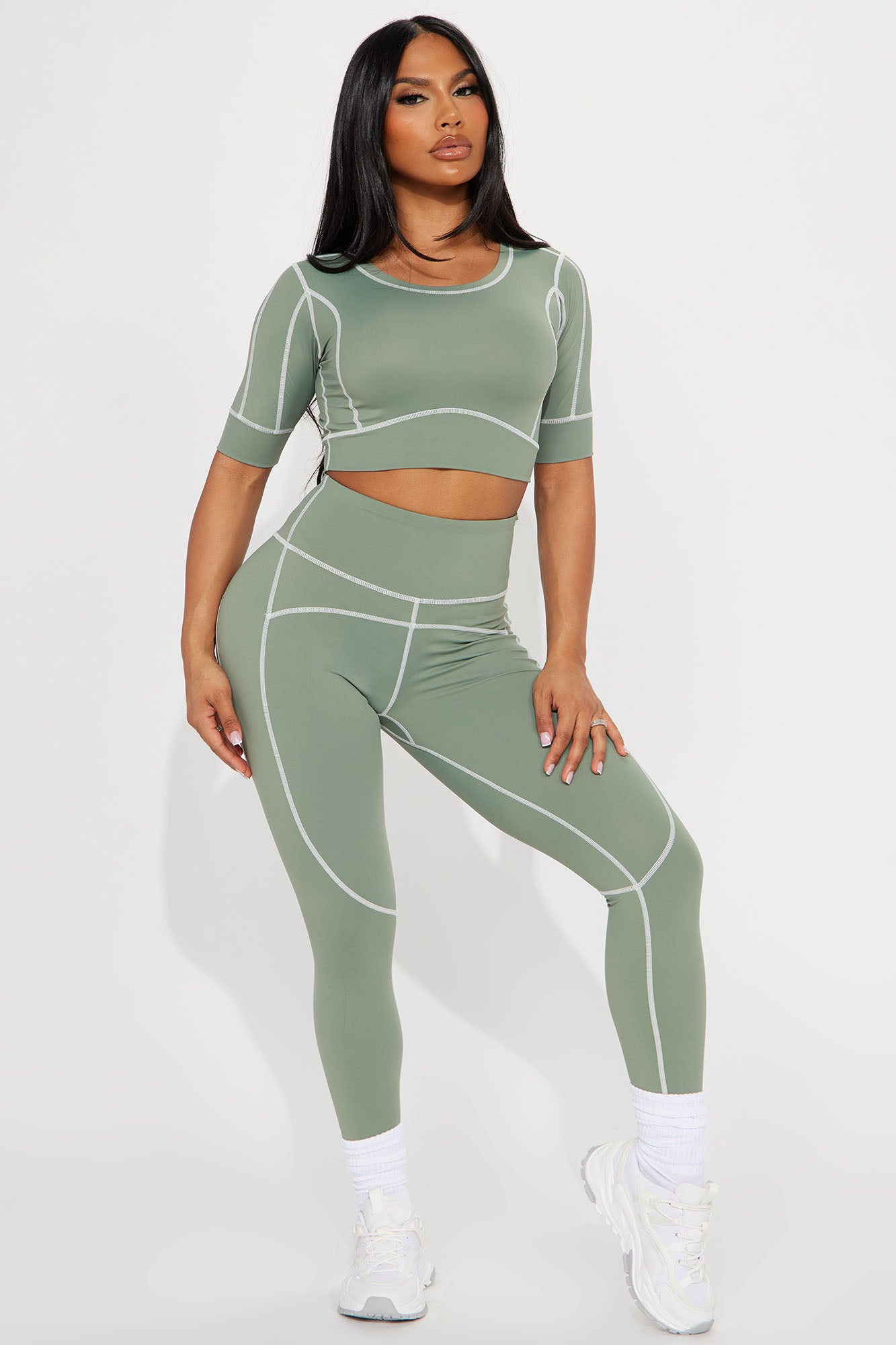 Delaney Mineral Wash Legging Set - Sage, Fashion Nova, Matching Sets