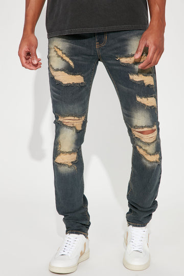Jeans - New Men's Oversized Chain Detailed Baggy Jeans Smoked