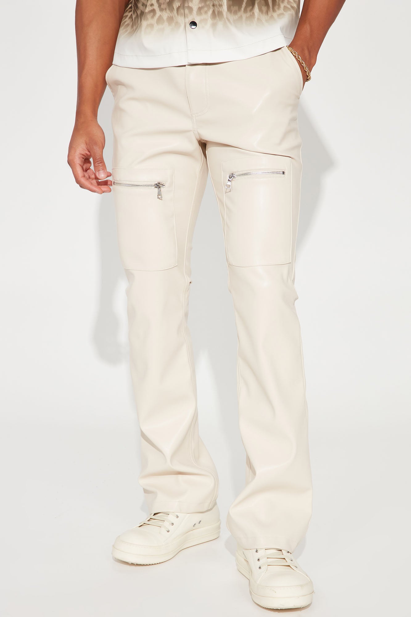 Off White Leather Pants Men - Slim Fit Faux Leather Pants