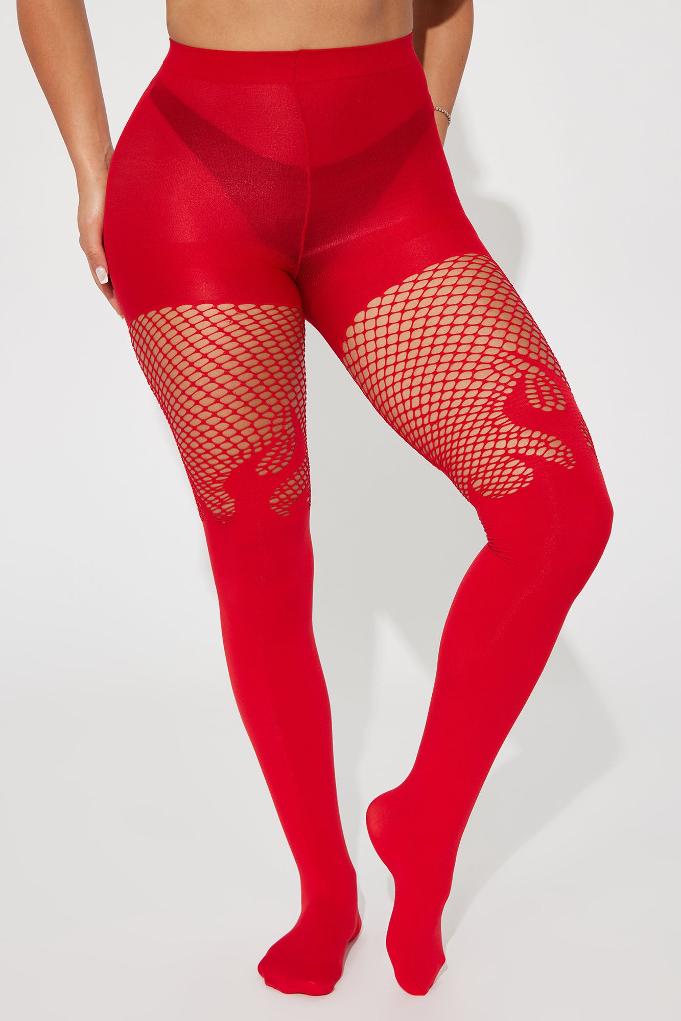 Red Fishnet Tights with Lace – Escapade