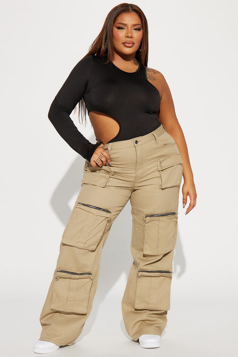 Starting Strong Wide Leg Non Stretch Cargo Jeans - Khaki