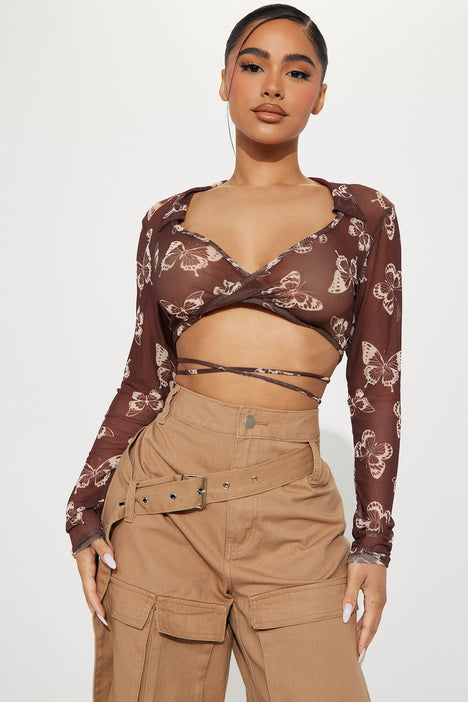 Yasmin Mesh Crop Top - Brown Combo