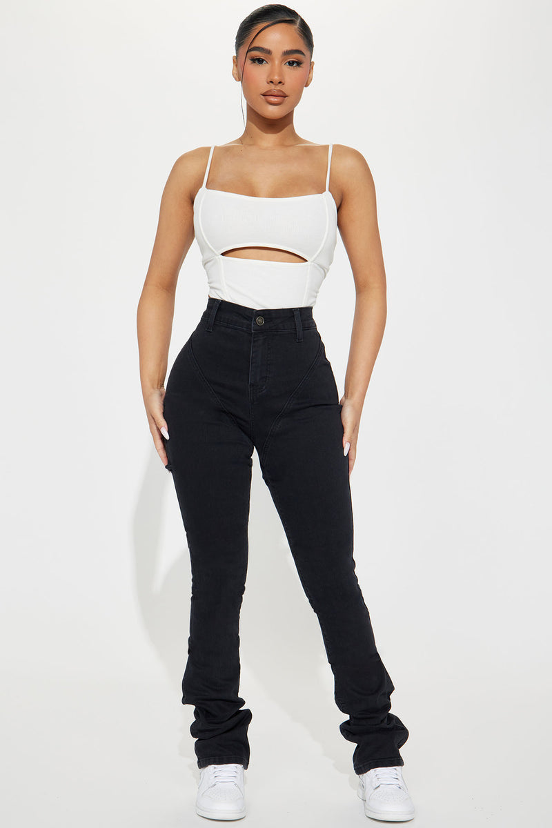 Petite See Me High Rise Stacked Straight Leg Jeans - Black | Fashion ...