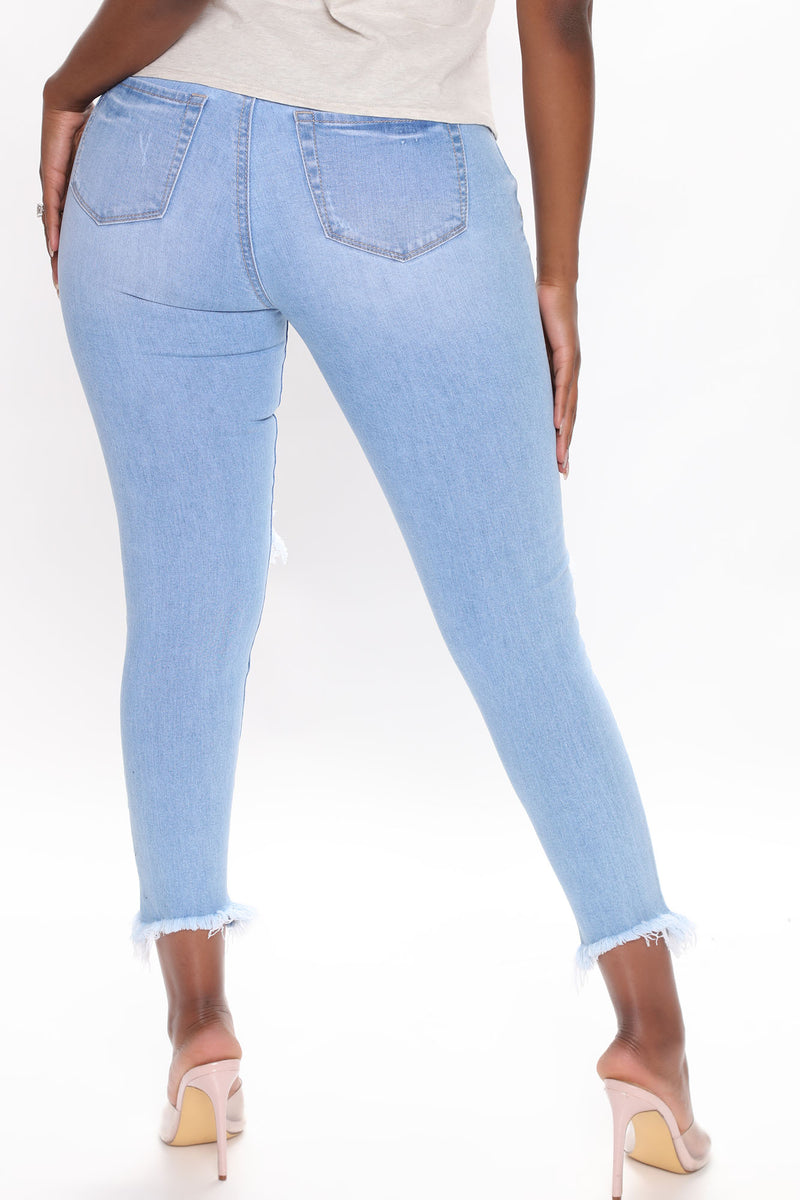 Better By Myself Distressed Ankle Jeans - Light Blue Wash | Fashion ...