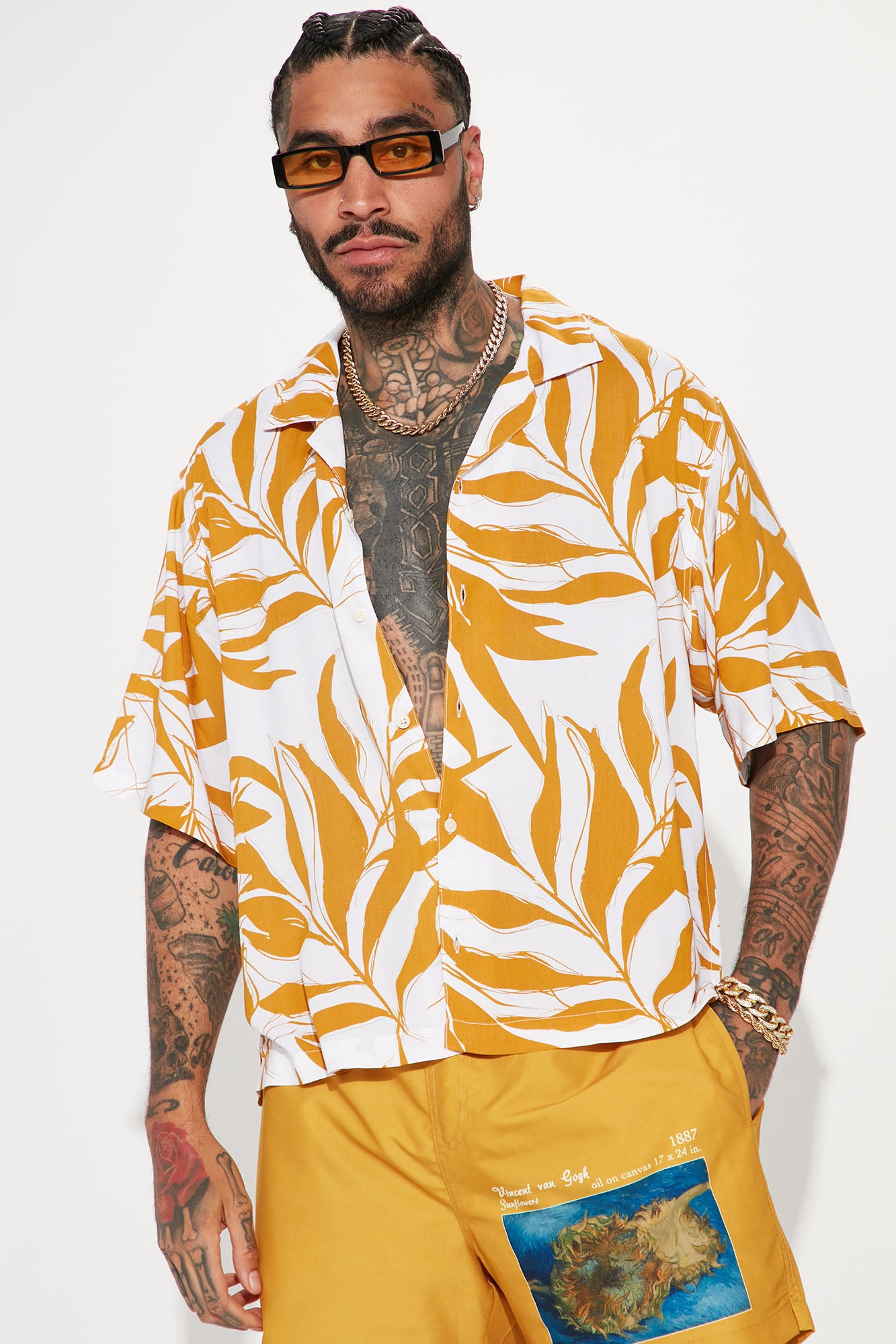 Men's Enlarged Floral Button Up Shirt Combo in Yellow Size Medium by Fashion Nova