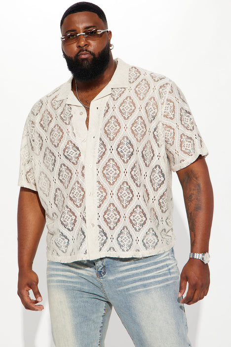 Links Satin Short Sleeve Button Up Shirt - Off White