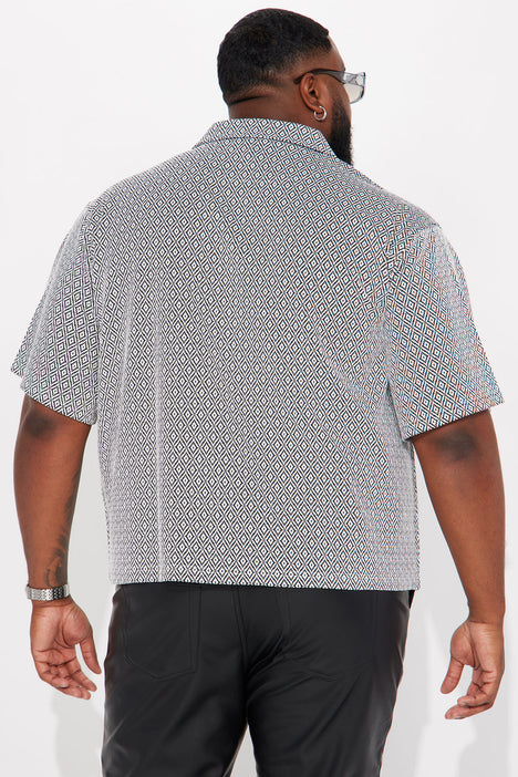 Diamond Mine Knit Short Sleeve Cuban Shirt - Black/White