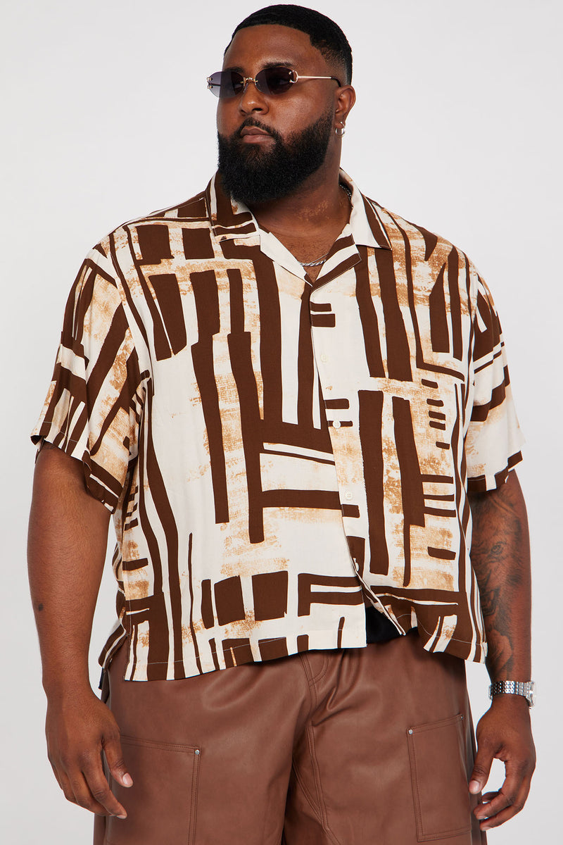 Between The Lines Short Sleeve Button Up - Brown | Fashion Nova, Mens ...