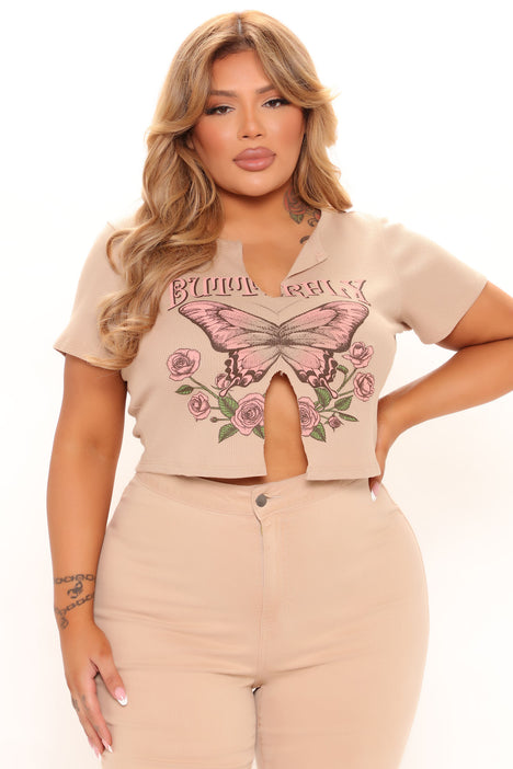LA Butterfly Graphic Tee - Taupe, Fashion Nova, Screens Tops and Bottoms