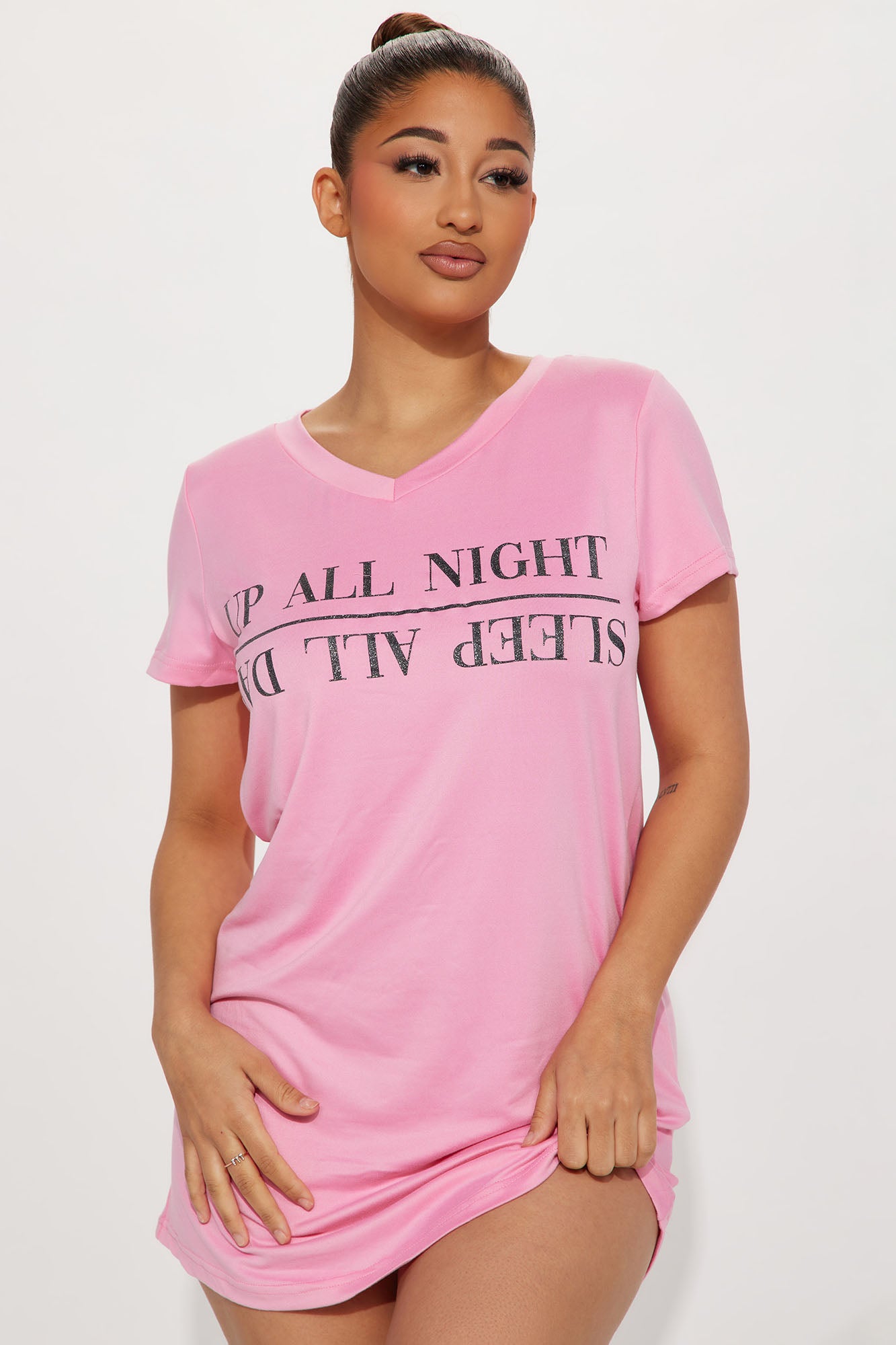 Staying Up All Night PJ Sleep Shirt - Pink