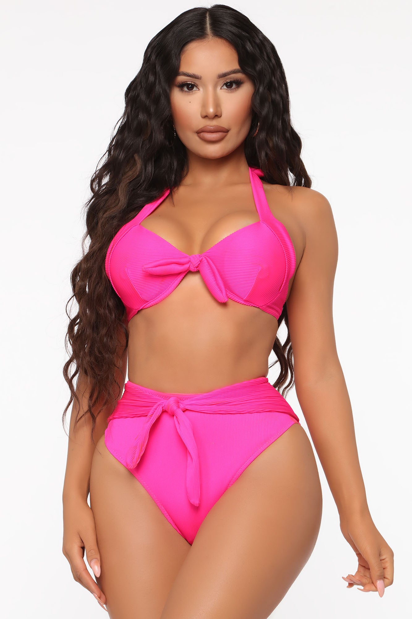 Endless Summer Neon Retro Color Block Push Up Top in Hot Pink Blue