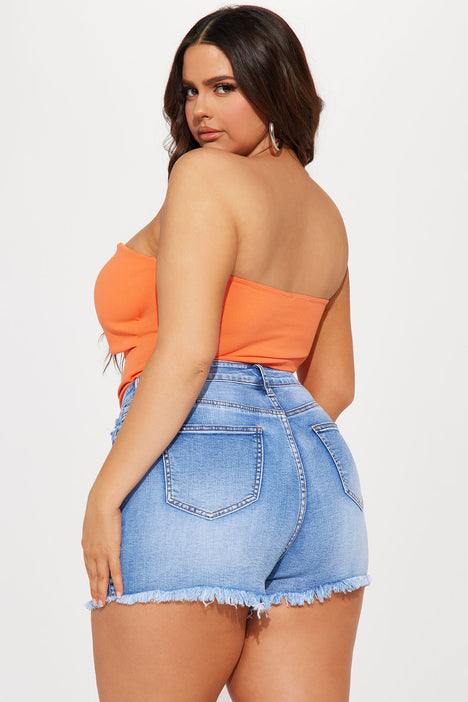 Camila Ruched Bandeau Bodysuit - Orange