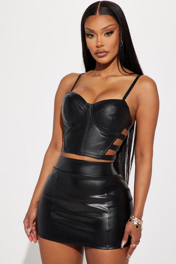 Harley Faux Leather Corset Top - Black