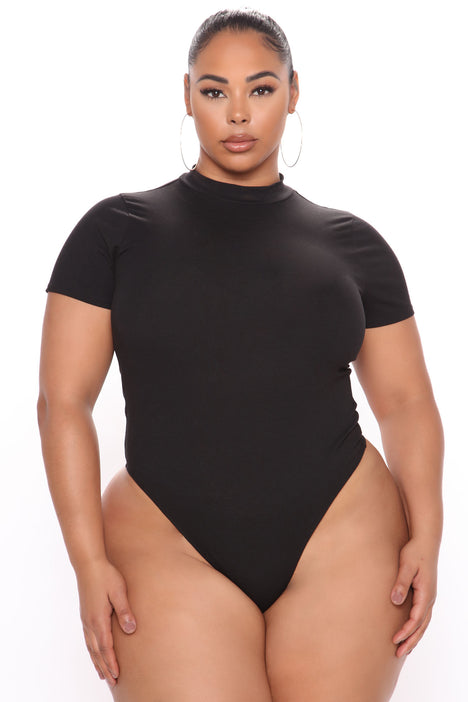 Basic Beauty Mock Neck Long Sleeve Bodysuit (Black)