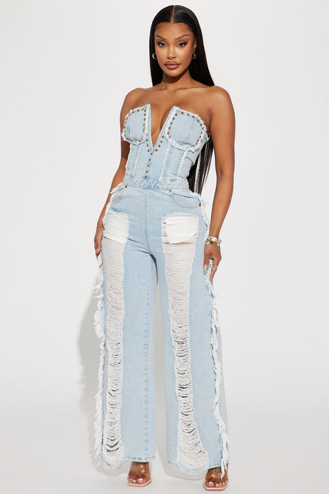 Tie Me Right Ribbed Jumpsuit - Blue