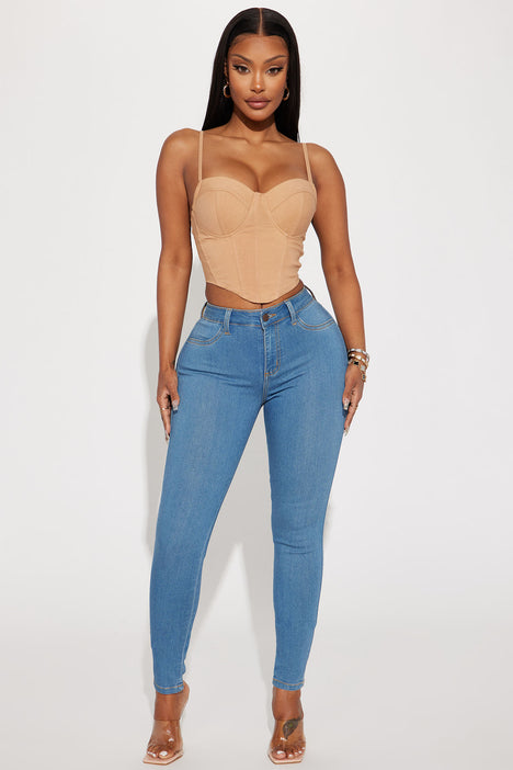 SLIM CROPPED JEANS - Mid-blue