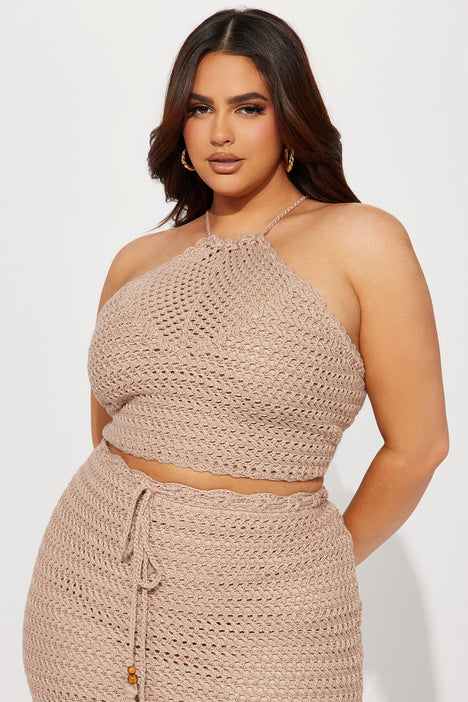 Fashion Nova Sophisticated Lady Slinky Skirt Set Plus Size 3X Halter Crop