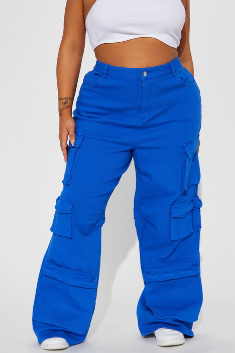 BKQU Big Pocket Blue Washed Cargo Pants Women 2023 Fashion Retro