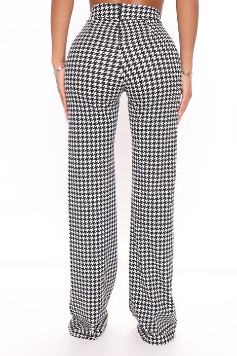 SheIn Women's Elastic High Waist Flare Pants Houndstooth Print Wide Leg  Long Trousers Black White XS at  Women's Clothing store