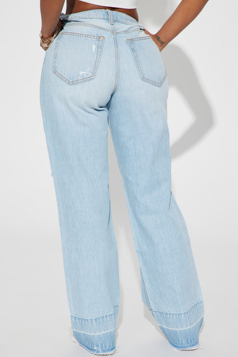 Light Blue Wash Knee Rip Extreme Wide Leg Jeans