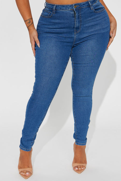 Blue Medium Wash Denim High-Waist Skinny Jeans - Hot Miami Styles