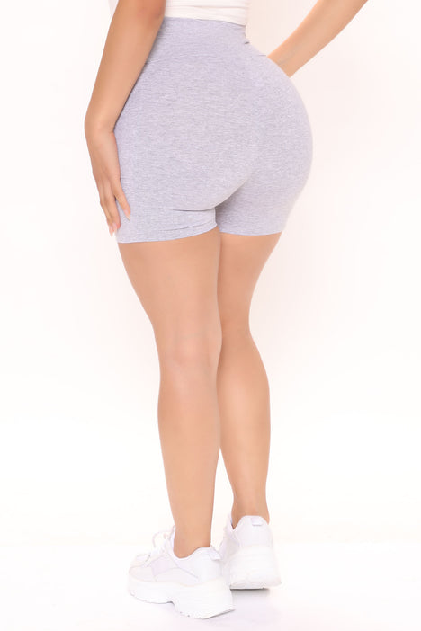 Fashion Nova, Shorts, Seamless High Stretch Ruched Sports Bra Scrunch  Butt Biker Shorts Plain Grey