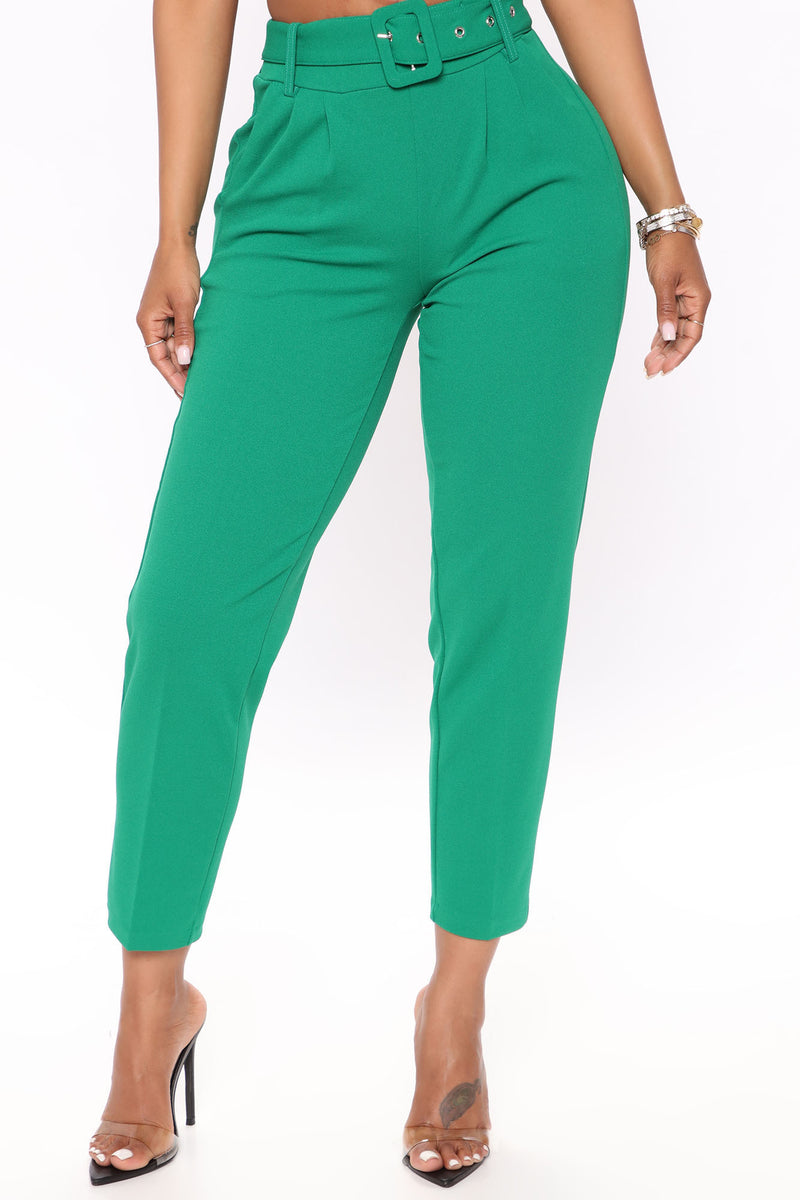 Talia Belted Pants Kelly Green Fashion Nova Pants Fashion Nova 7402