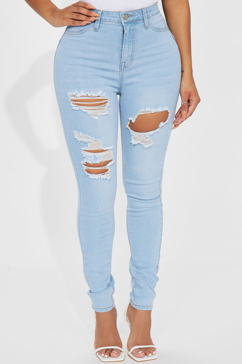 Shelby Booty Lifting Ripped High Rise Stretch Skinny Jeans - Light Wash ...