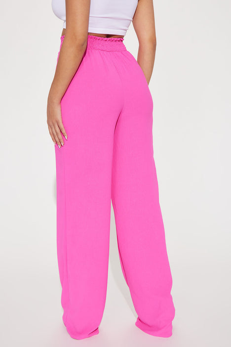 Chase My Love Wide Leg Textured Pant - Hot Pink
