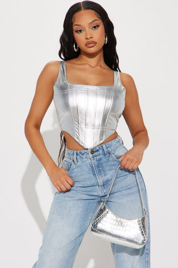 Your Addiction Metallic Bodysuit - Silver, Fashion Nova, Bodysuits