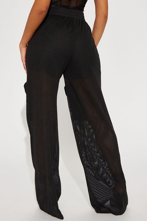 Cheap Black Lace Mesh Transparent Pants Women Fashion Baggy