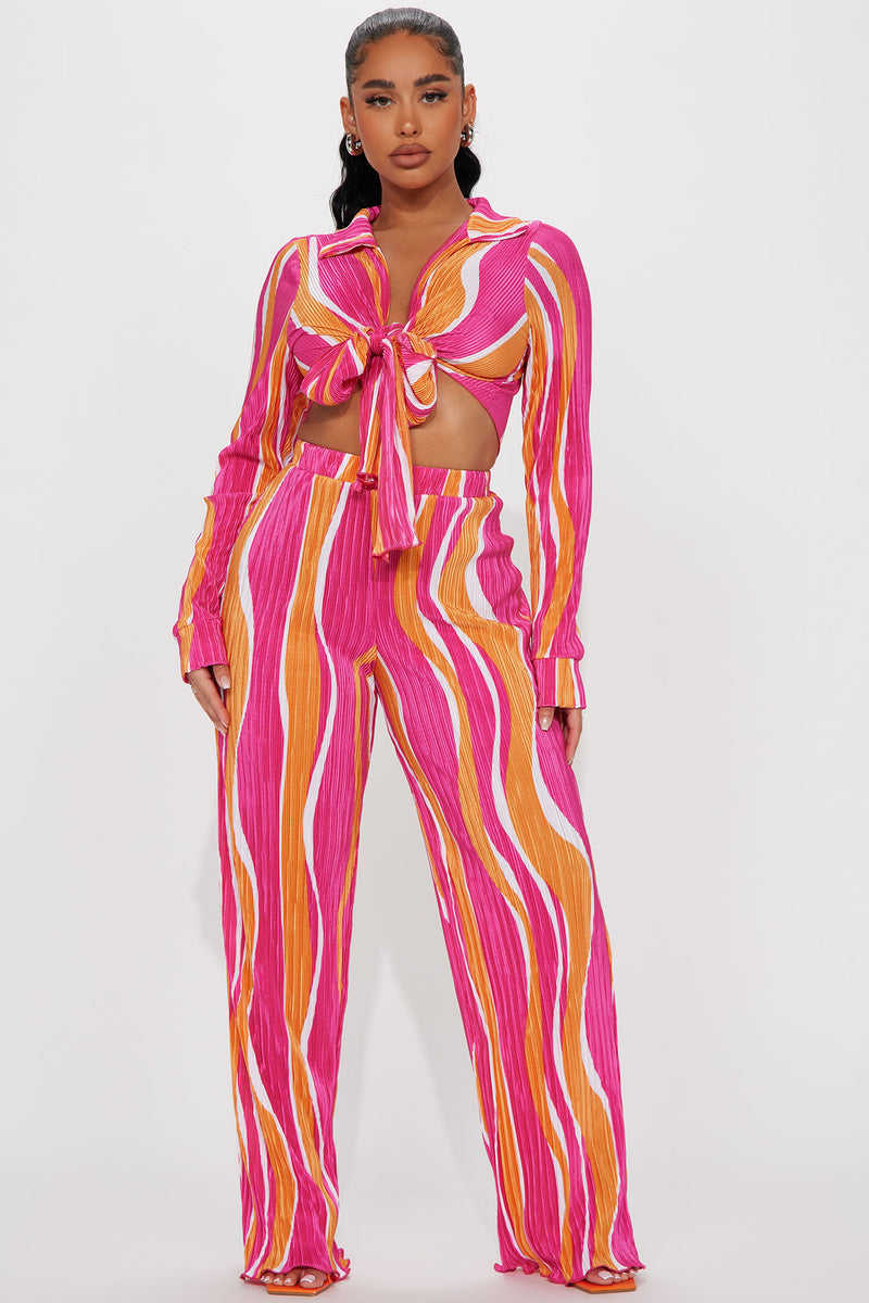 Knot In The Mood Plisse Pant Set - Pink/combo | Fashion Nova, Matching ...