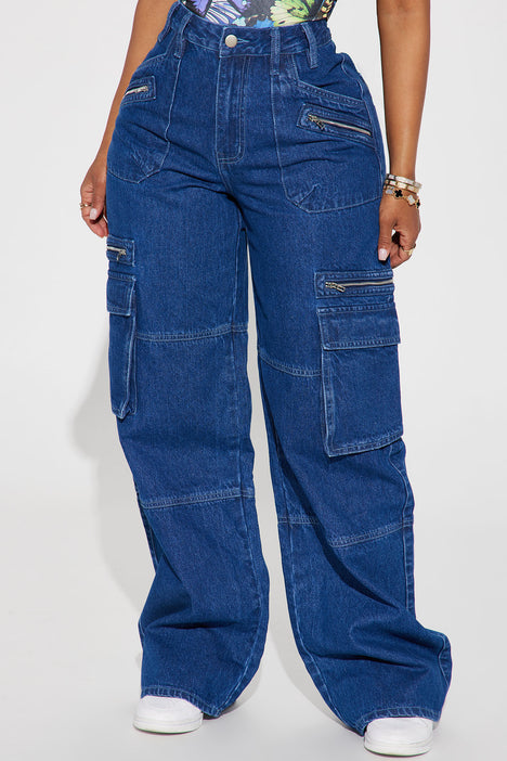 Ready Or Not Cargo Jeans - Light Blue Wash, Fashion Nova, Jeans