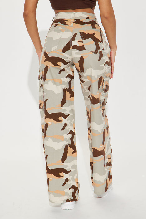 Beige Flared Cargo Pants Camo Bellbottom Low Rise Trousers -  Israel