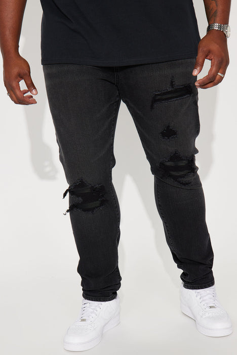 Distressed Fray Hem Skinny Jeans - Black