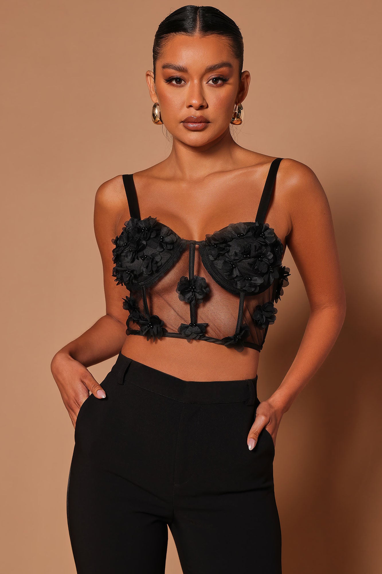 Chicwish Butterfly Appliques Bustier Crop Top in Black Black M