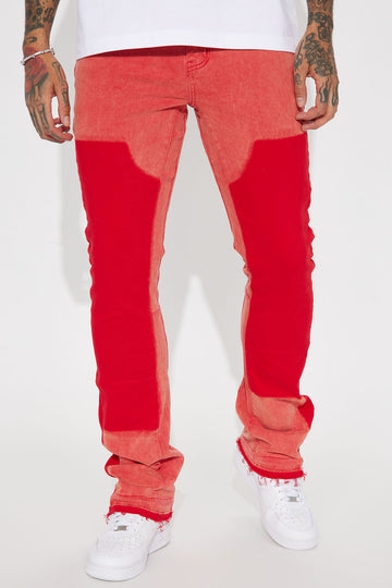 Top Off Slim Stacked Flare Cargo Pants - Red