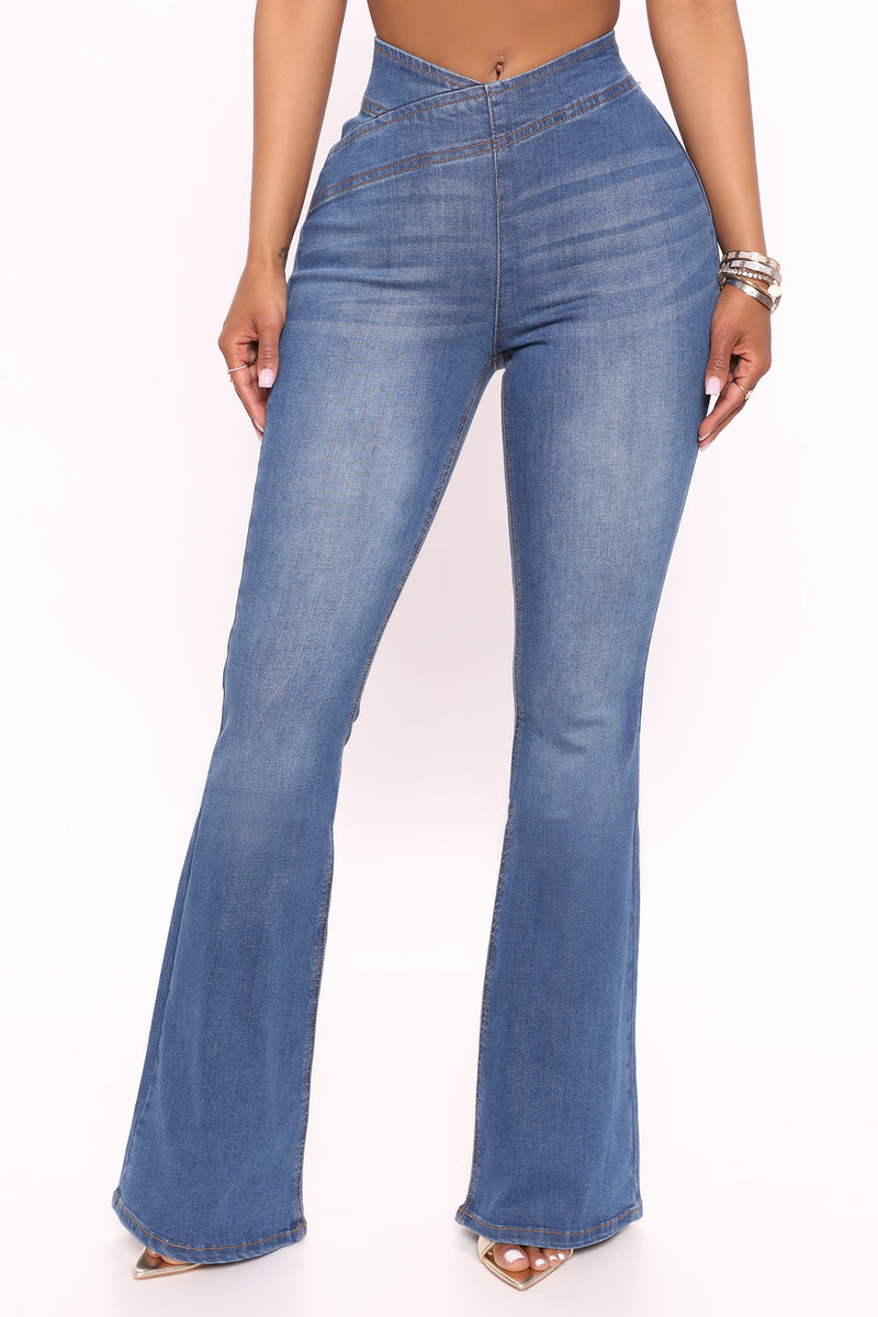 Effortless Pull On Flare Jeans - Medium Blue Wash | Fashion Nova, Jeans ...