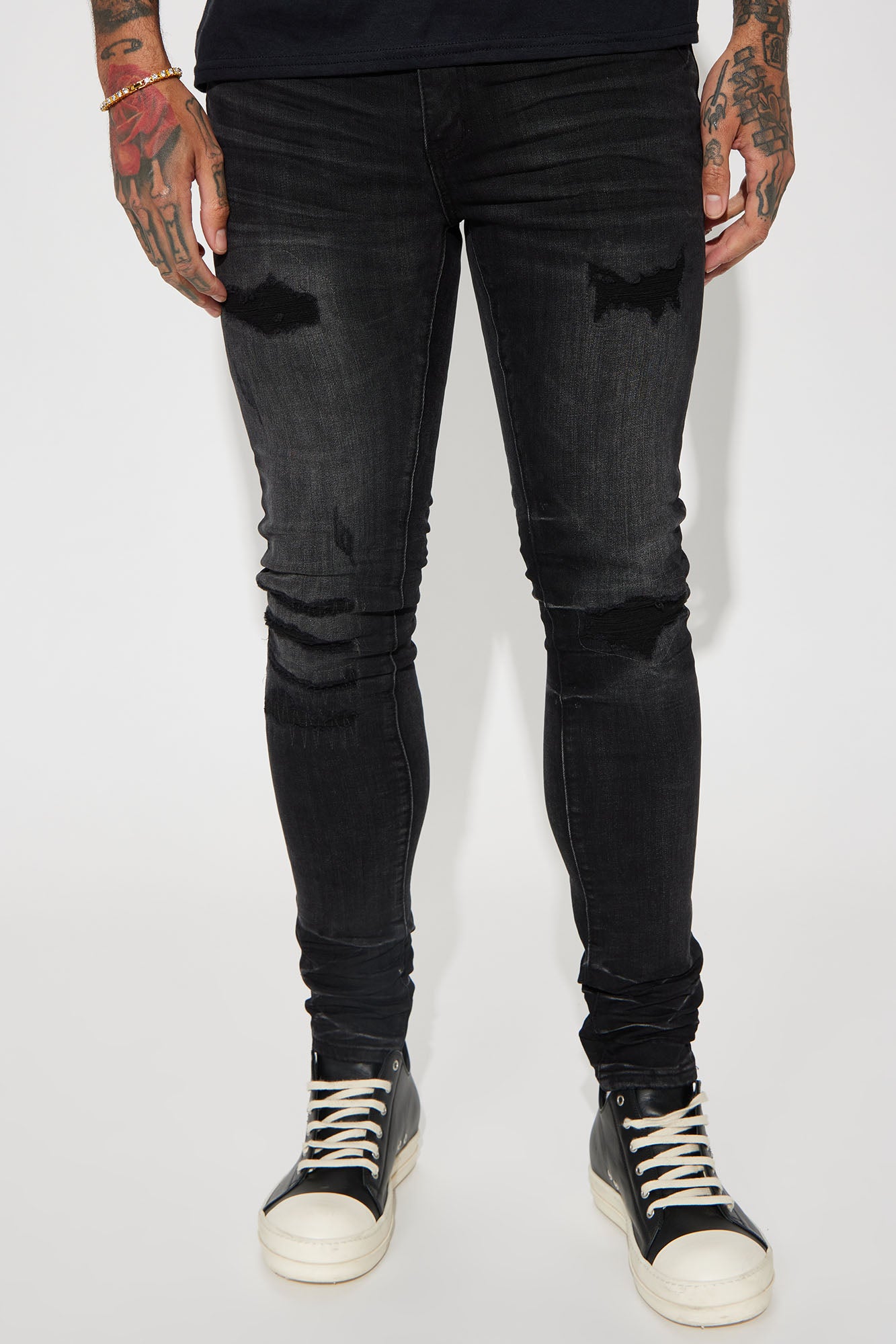 Stay Real Ripped Stacked Skinny Jeans - Black