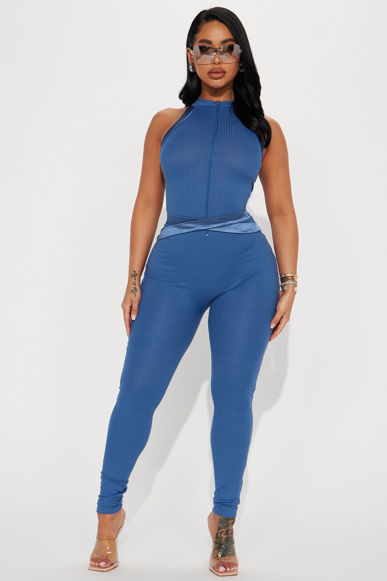 Call Me Tomorrow Ribbed Jumpsuit - Blue