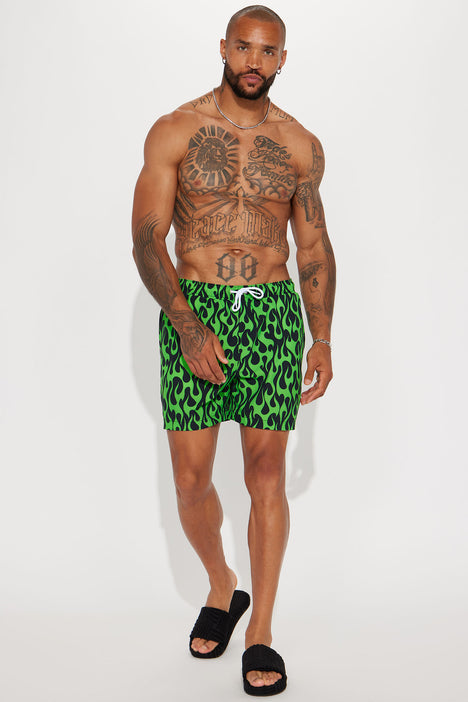 Men's Leonardo Swim Trunk Print in Black Size Small by Fashion Nova