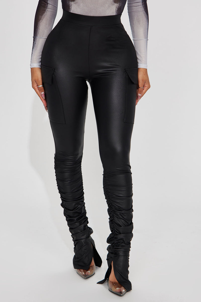 Stacked Up Faux Leather Cargo Legging - Black | Fashion Nova, Leggings ...